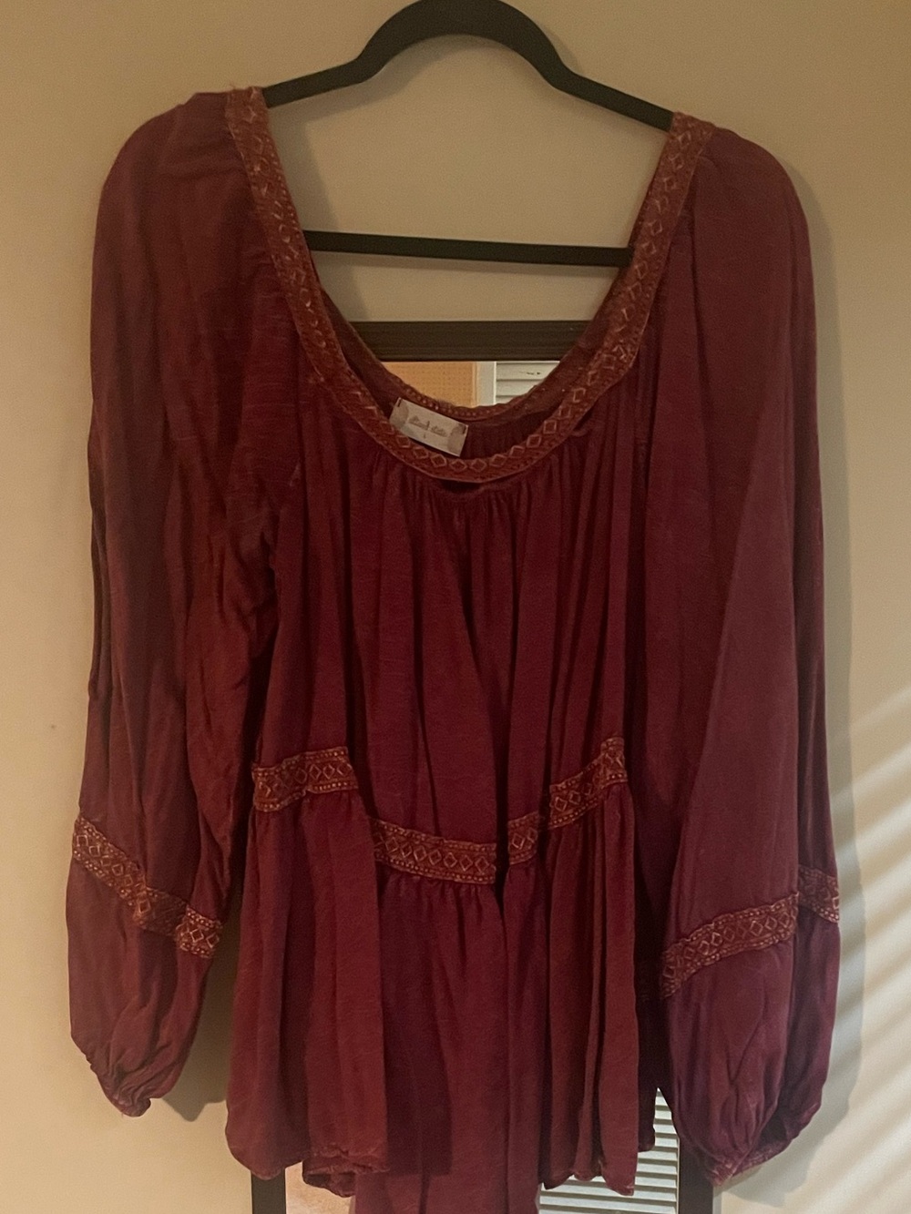Altar'd State Burgundy Peasant Blouse